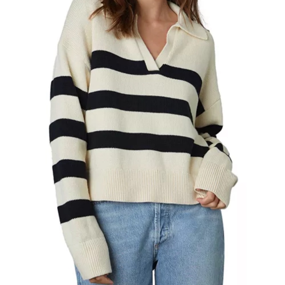 Velvet by Graham & Spencer Black and Cream V-Neck Sweater